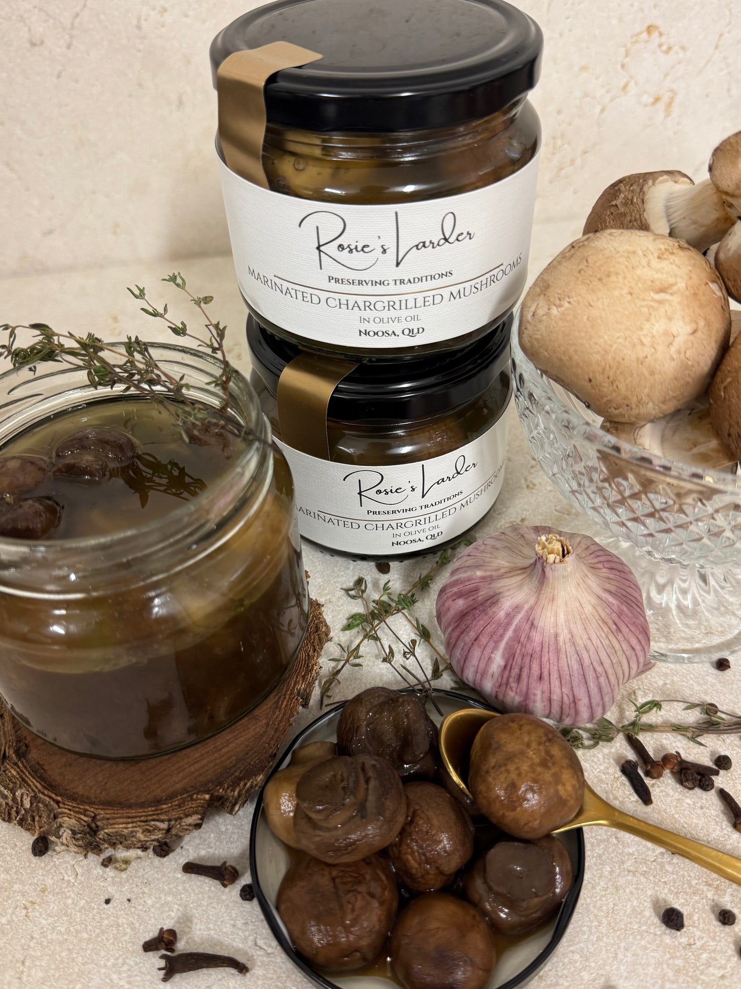 Marinated chargrilled mushrooms